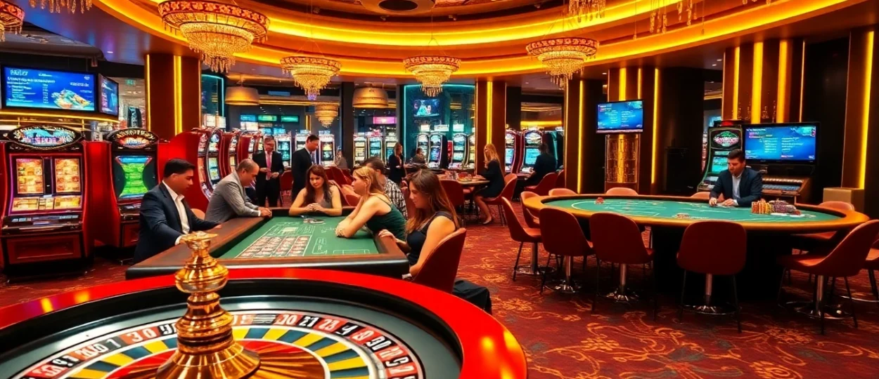 Experience thrilling roulette action in a lively casino at https://af88.mba/, showcasing betting excitement and vibrant decor.