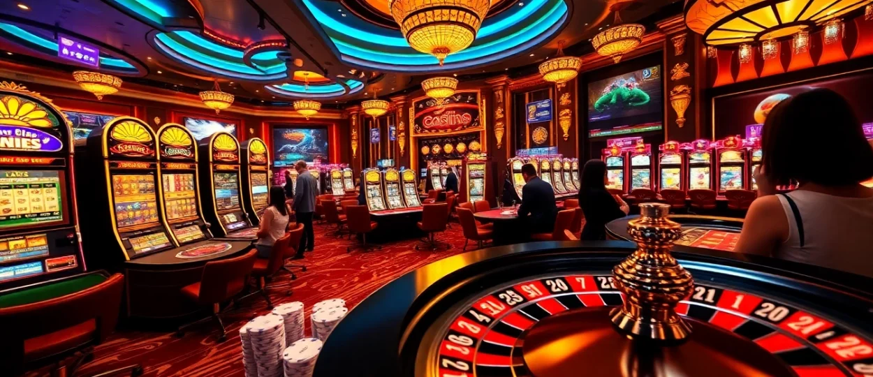 Experience the thrill of U888's online gambling setting with vibrant casino tables and live dealers.
