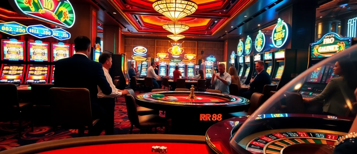 Experience the thrills of RR88 with engaging casino gaming, including vibrant slot machines and exciting poker tables.